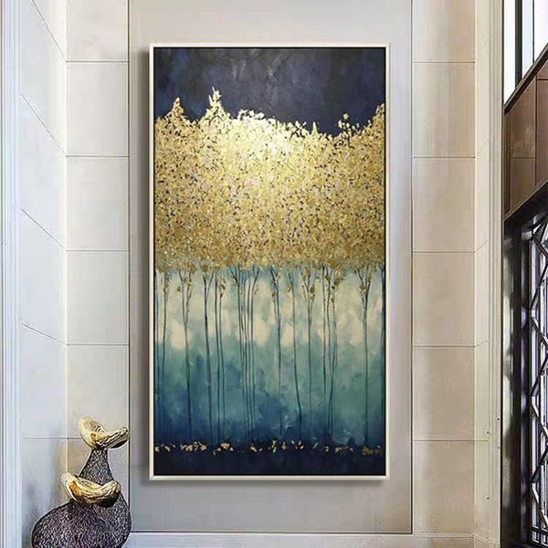 

paintings gold leaf money tree hand painted modern abstract oil painting on canvas wall art for living room home decoration no framed