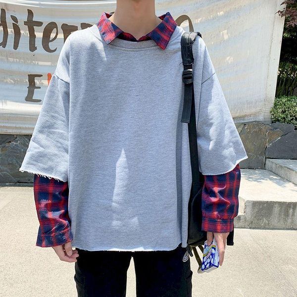 

men's hoodies & sweatshirts harajuku plaid tshirt streetwear hip hop sweatshirt men women autumn funny long sleeve loose japan solid, Black