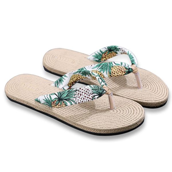 

slippers summer women pineapple flip flops slip-on flat ladies casual shoes holiday beach flower, Black