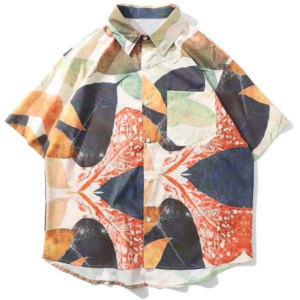 

men's casual shirts front pocket oversize men women fashion streetwear 2021 summer hawaii shirt short sleeve hip hop, White;black