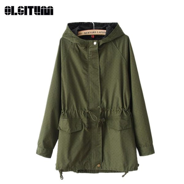 

women's trench coats 2021 fashion europe women spring autumn polka dots coat windbreaker hooded woman loose for tr068, Tan;black