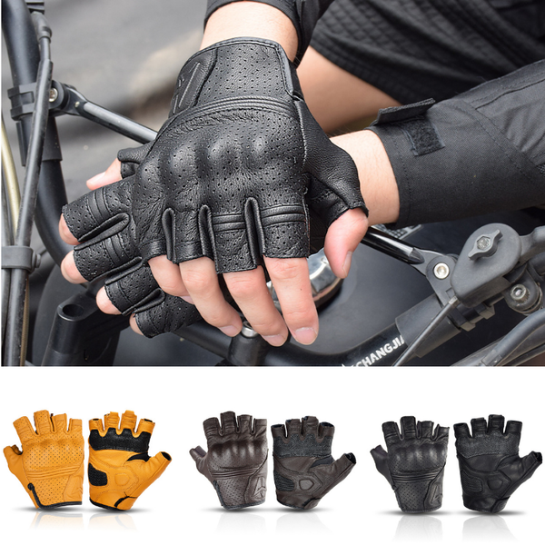 

summer yellow motorcycle gloves fingerless leather moto glove half finger retro motorcycle half gloves men women for ridingg, Blue;gray