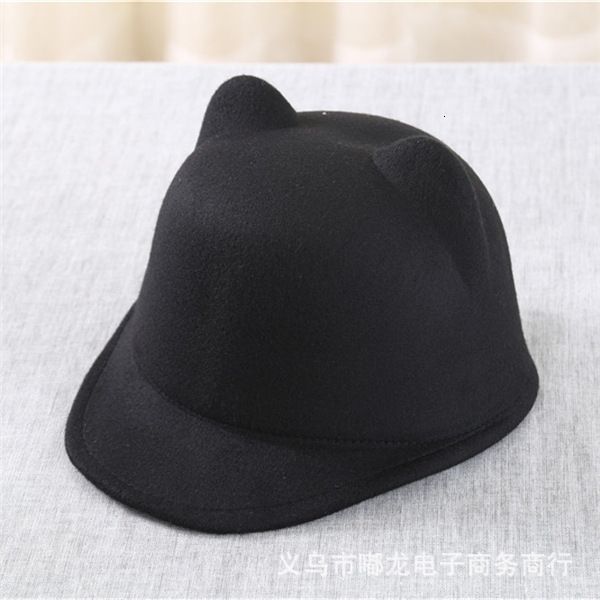 

woolen little devil cat ear parent child woolen monochrome hat, Black;white