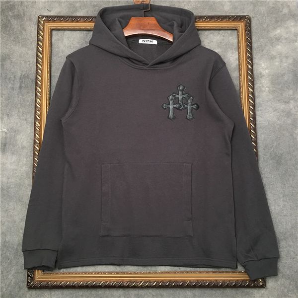 

qiudongchao brand new ins super fire three dimensional embroidery pu leather cross hooded sweater men's and wo, Black