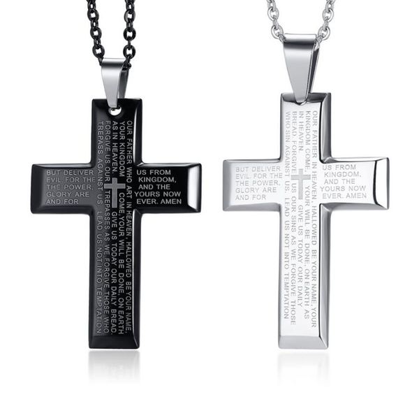 

n1151 stainless steel black / silver cross pendant charms for men lord's prayer necklace punk link chain 20inch
