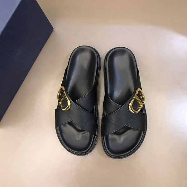 

2021ss fashion slippers summer luxury beach slippers designer black genuine leather flat men sandals l bath men slippers size38-45