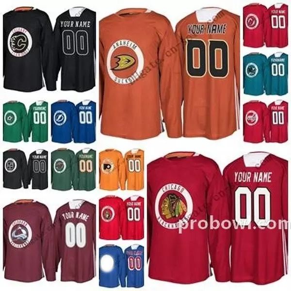 

2018 season practice jersey 30-teams all customized 9 taylor hall brent burns jets flames avalanche blackhawks stars kings knights, Black;red