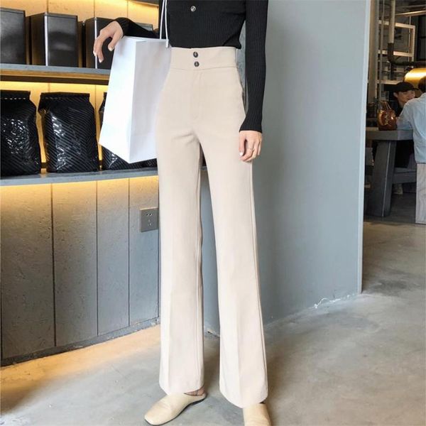 

women's pants & capris waist trousers of fund 2021 autumn season the drape easy leisure wide-legged show thin flares dress, Black;white
