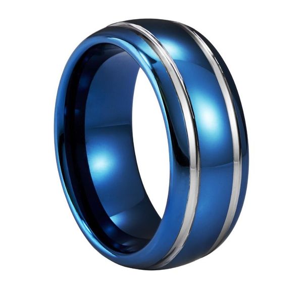 

wedding rings blue tungsten double silver groove high polished vintage bands for women and men engagement jewelry, Slivery;golden