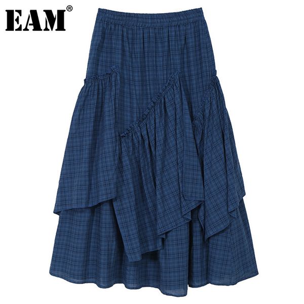 

[eam] high elastic waist big size irregular plaid mid-calf half-body skirt women loose fashion summer 1dd6495 21512, Black