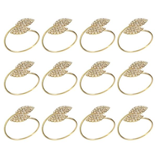 

napkin rings ring, 12 pcs metal holder for wedding party dinner table decoration (leaf-gold)