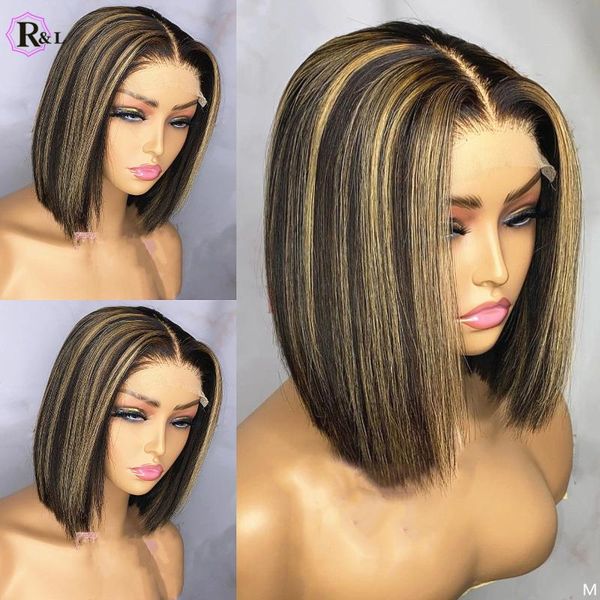

lace wigs rulinda front human hair highlight ombre color short bob plucked brazilian remy, Black;brown