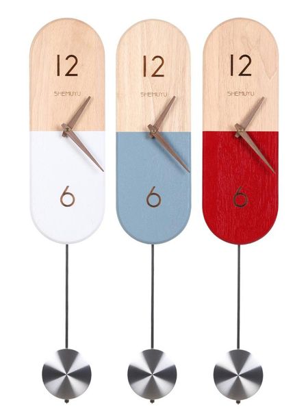 

wall clocks creative nordic wood pendulum home decor silent clock modern design living room watch horloge mural gift d066