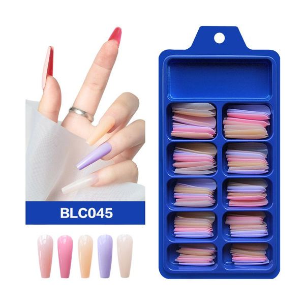 

false nails 100pcs/box long ballerina press on coffin fake nail tips multicolor full cover acrylic fasle art manicure tools, Red;gold