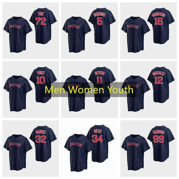 

Baseball Jersey #10 David Price 28 J.D. Martinez 99 Alex Verdugo 32 Matt Barnes Custom Navy Alternate Men Women Youth S-4XL 2022 1121, Nk logo