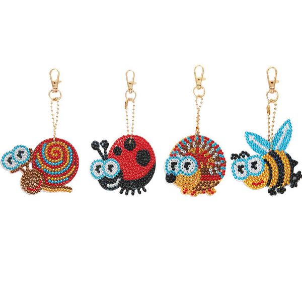

5d diy bee special shaped painting keychains women bag pendant jewelry key ring diamond embroidery cross stitch, Slivery;golden
