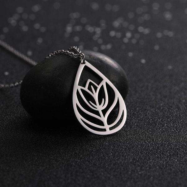 

pendant necklaces skyrim vintage flower water drop necklace women stainless steel statement silver color choker jewelry