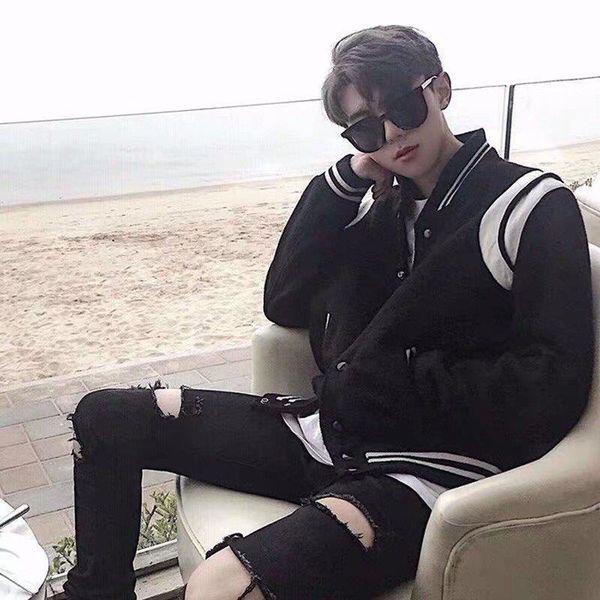 

men's jackets baseball uniform jacket trend black and white stitching spring autumn all-match classic, Black;brown