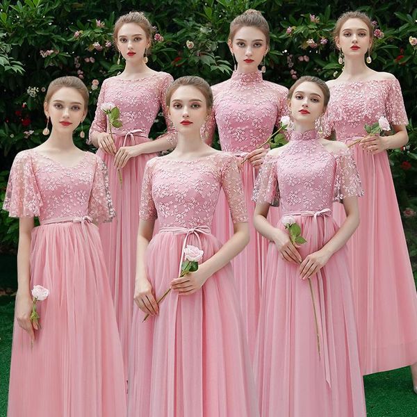 

bridesmaid dress pink sweat lady girl women princess banquet party ball performance dance gown, White;pink