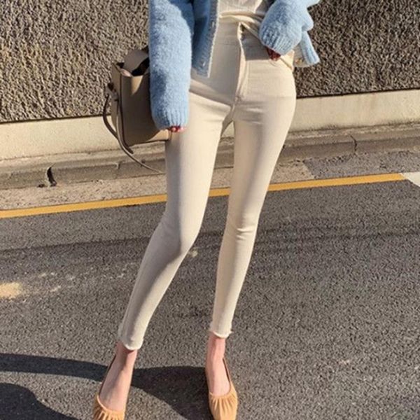 

women's jeans soft high waist trousers denim streetwear jean vintage girls woman pants pencil slim stretch femme pantalon mujer, Blue