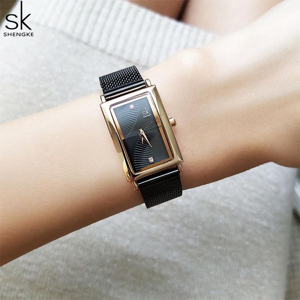 

wristwatches sk women's fashion diamond wrist watches black square ladies elegant geneva quartz clock female wristwatch, Slivery;brown