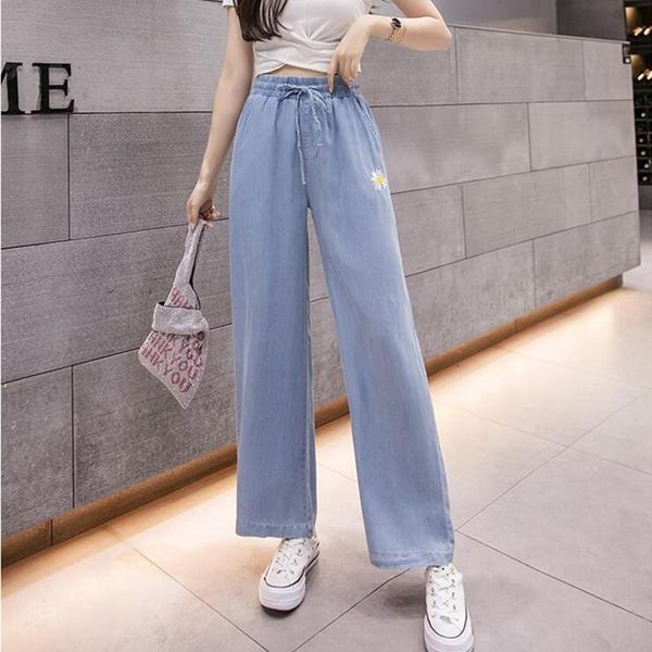

women's jeans woman clothes high waisted summer streetwear baggy wide leg vintage fashion stretch blue harajuku straight pants