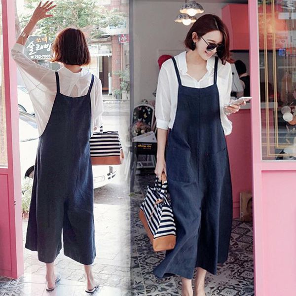 

maternity bottoms casual trousers clothes jumpsuits summer loose wide-legged pants plus size cotton and linen pregnant women overalls, White
