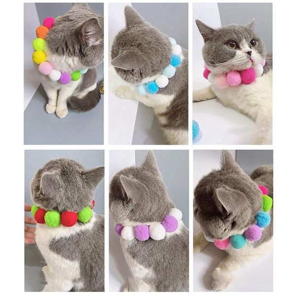 

cute pom dog collar fashion decorative plush cat pet for kitten colorful ball necklace accessories collars & leashes