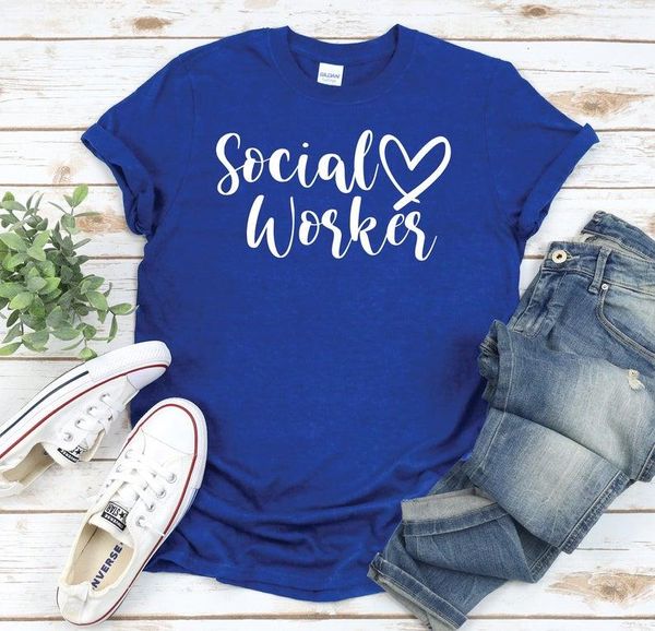 

men's t-shirts social worker shirt, work gift, worker, gift,o-neck t shirt homme short sleeve, White;black
