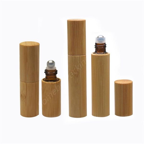 

storage bottles & jars 500pcs 5cc 10cc empty bamboo lid caps stainless steel roller ball bottle glass for essential oil liquid portable 5ml