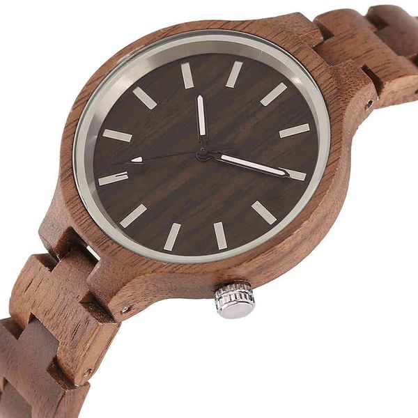 Moda relógios de madeira relógio mulher faixa de madeira cheia de quartzo relógios de relógio de wristwatches Royal Walnut Bangle presentes relogio feminino