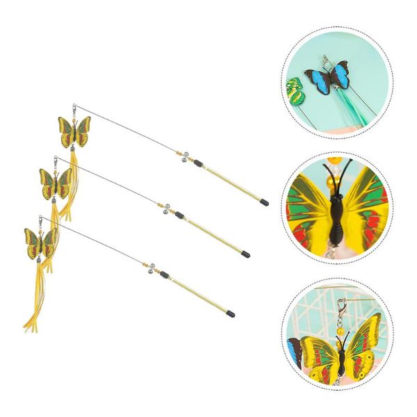 

cat toys 3pcs butterflies design wand teaser stick catch interactive