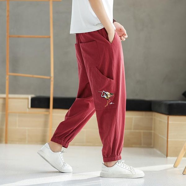 

men's pants mens leisure trousers korean style cotton linen fashionable jogging male elastic waist men sweatpants, Black