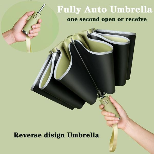 

umbrellas upgraded 90 pints automatic reverse folding umbrella windproof safety led fluorescence strip anti-uv parasol for business fully