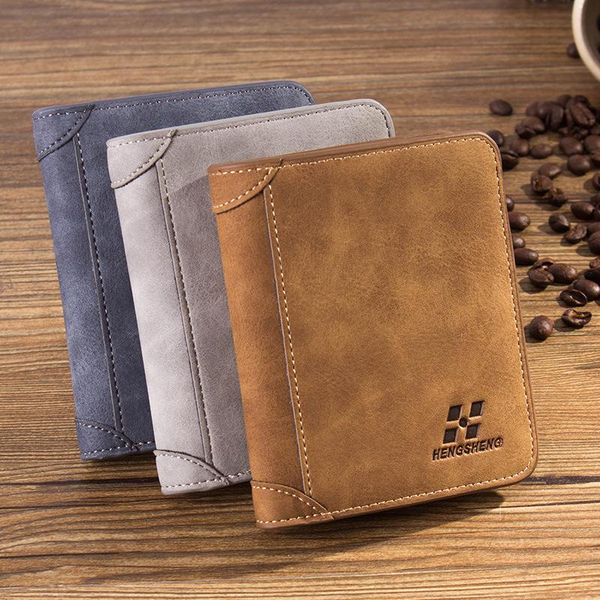 

wallets european and american men's wallet short frosted leather dollar bag retro tri-fold vertical multi-card cross-border, Red;black
