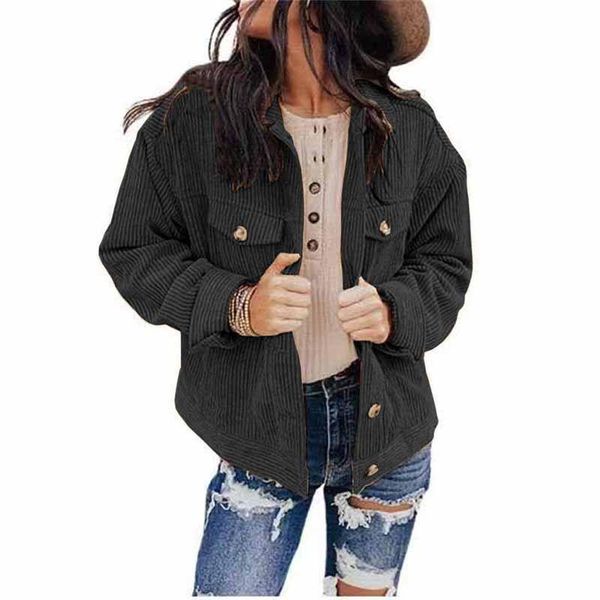 

women's jackets autumn winter warm corduroy women jacket fleece distressed loose coat long sleeve lapel vintage pockets female casual o, Black;brown