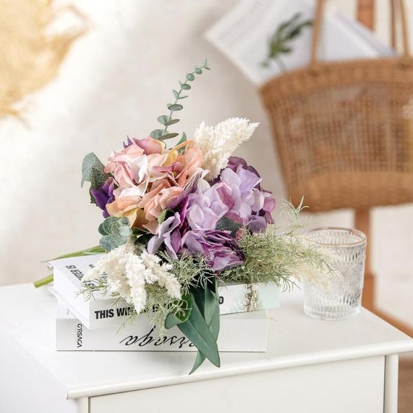 

simulation hydrangea bunch artificial flowers home decoration plant accessories fake wedding bride holding bouquet decorative & wreaths