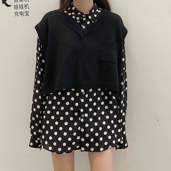 

2021 autumn and winter preppy soild color knitted v neck vest sweaters womens sleeveless sweaters and pullovers womens (x1594), White;black