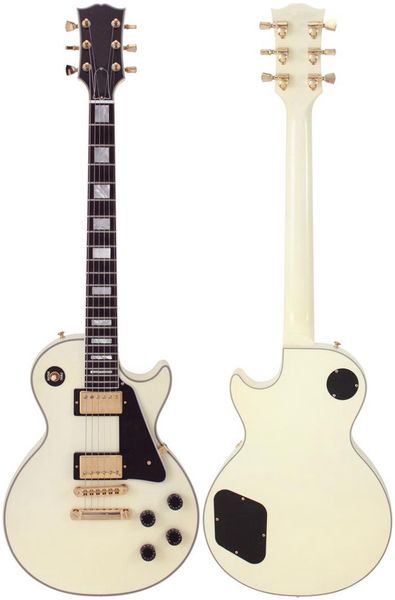 

in stock custom deluxe vintage white electric guitar ebony fingerboard, fret binding, gold hardware, chibson oem guitars