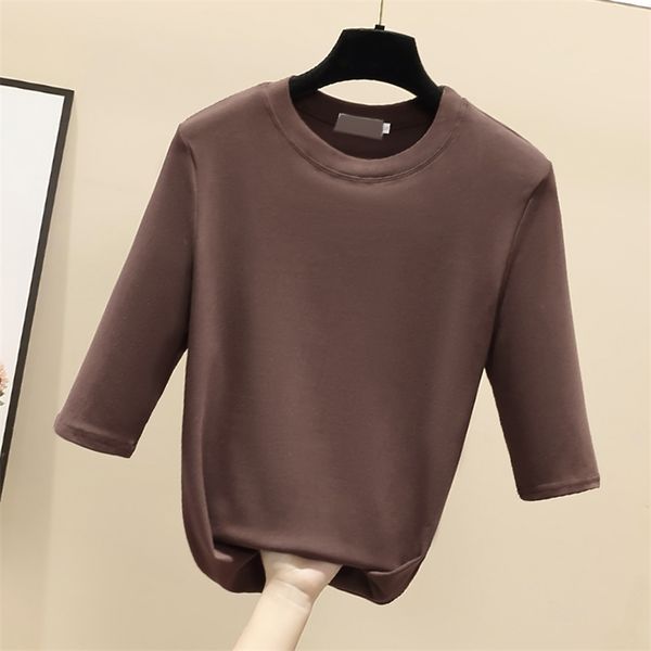 

casual coffee black white woman tshirt korean tee shirt femme half sleeve t o-neck summer t- women 210507