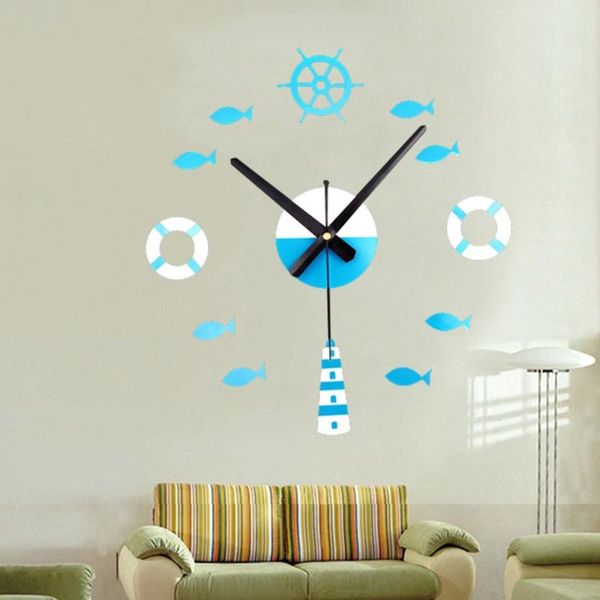 

wall clocks mediterranean style diy 3d clock creative small fish with mute decorative pendulum mirror