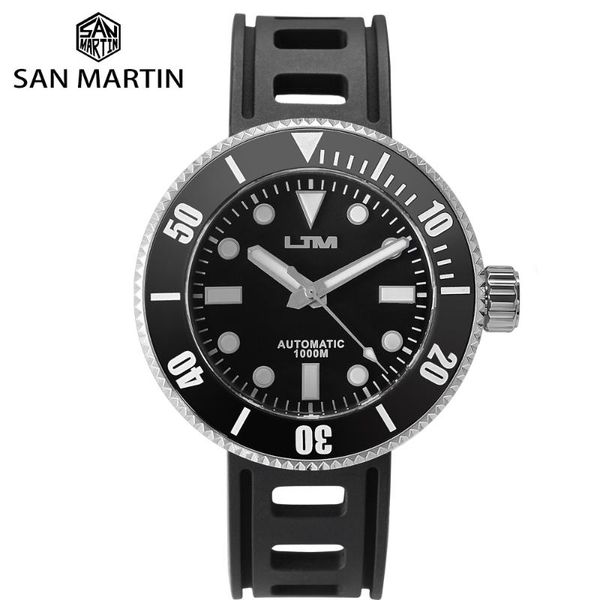 

wristwatches san martin diver vs37 solar quartz nh35 watch men stainless steel sapphire glass 1000m waterproof integrated case, Slivery;brown