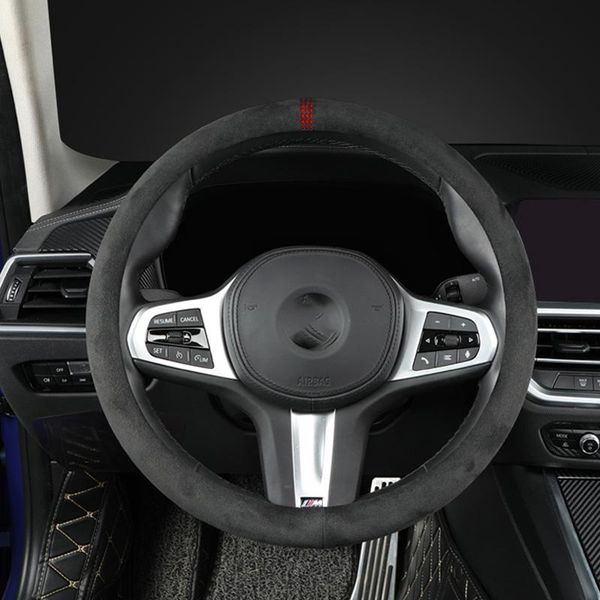 

steering wheel covers 38cm car cover suede cow leather for fiesta ecosport escort ranger mondeo mustang focus 2 3 4 accessories