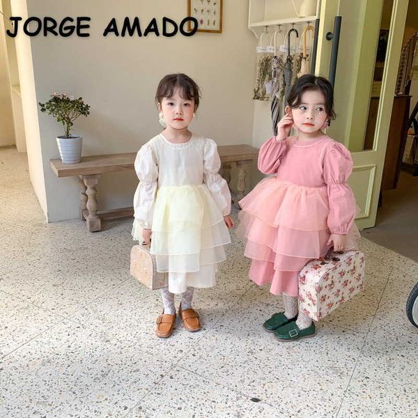 

spring girls party dress 2-pcs sets long sleeves girl cute cake dresses for weddings kids children clothes e628 210610, Red;yellow