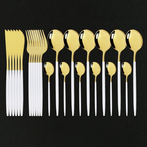 

24pcs/set stainless steel dinnerware set white gold cutlery set knife fork tea spoon dinner set kitchen tableware silverware