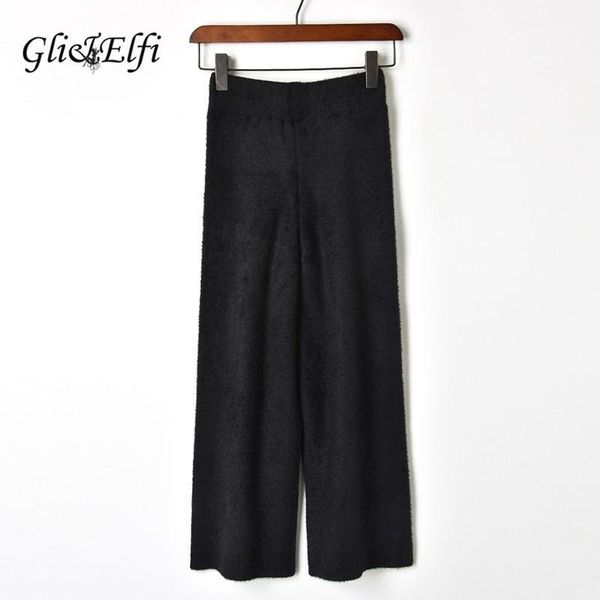 

women's pants & capris gli&elfi women elastic band hight waist trousers 2021 autumn winter simple thicken lady casual loose knitted war, Black;white