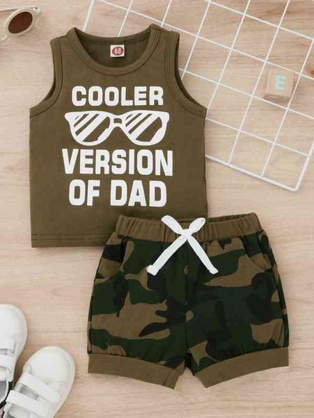 

baby glasses and slogan graphic tank & camo print shorts she, White