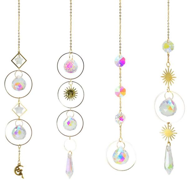 

decorative objects & figurines wind chime pendant metal outdoor hanging moon crystal sun colored beads garden decoration home