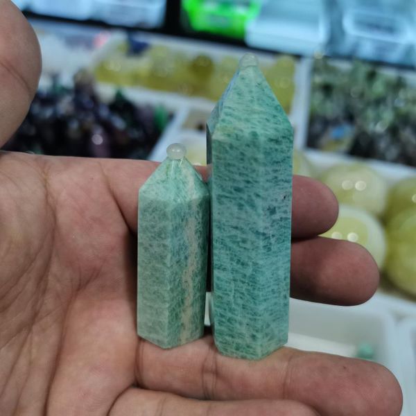 

decorative objects & figurines 1pc natural crystal point amazonite stone healing obelisk quartz wand green ornament for home decor reiki ene