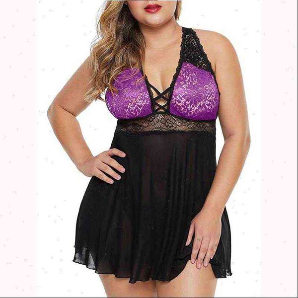 

plus size lingerie lace women sleepwear hollow large nightwear dress g string underwear babydoll night wear nightdress s 6xl, Black;red